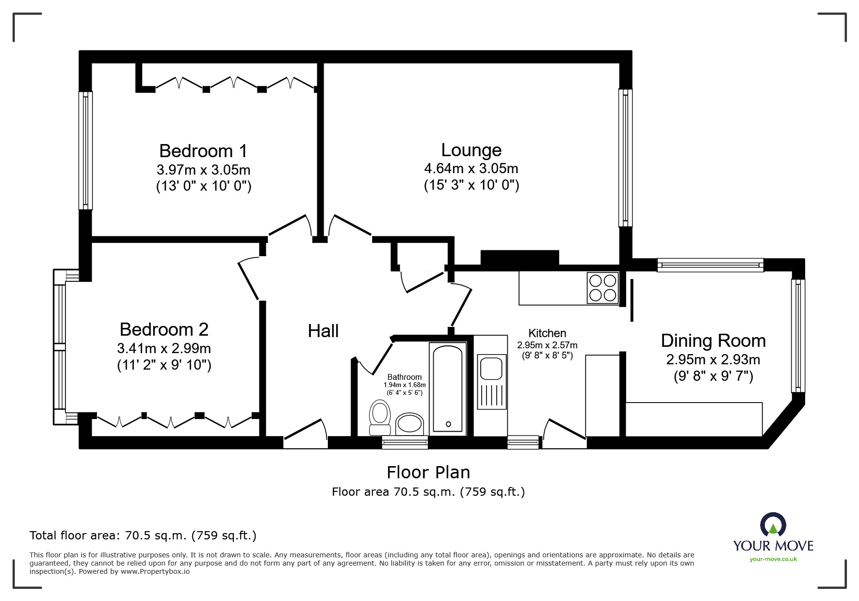 Floorplan of 2 bedroom Semi Detached Bungalow for sale, Dunster Road, Worsley, Greater Manchester, M28