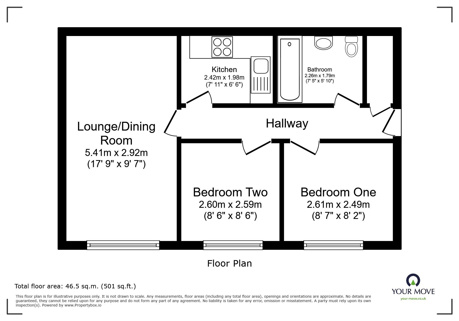 Floorplan of 2 bedroom Flat for sale, Flat 1 Bridgeman House, Moorfield Chase, Bolton, BL4