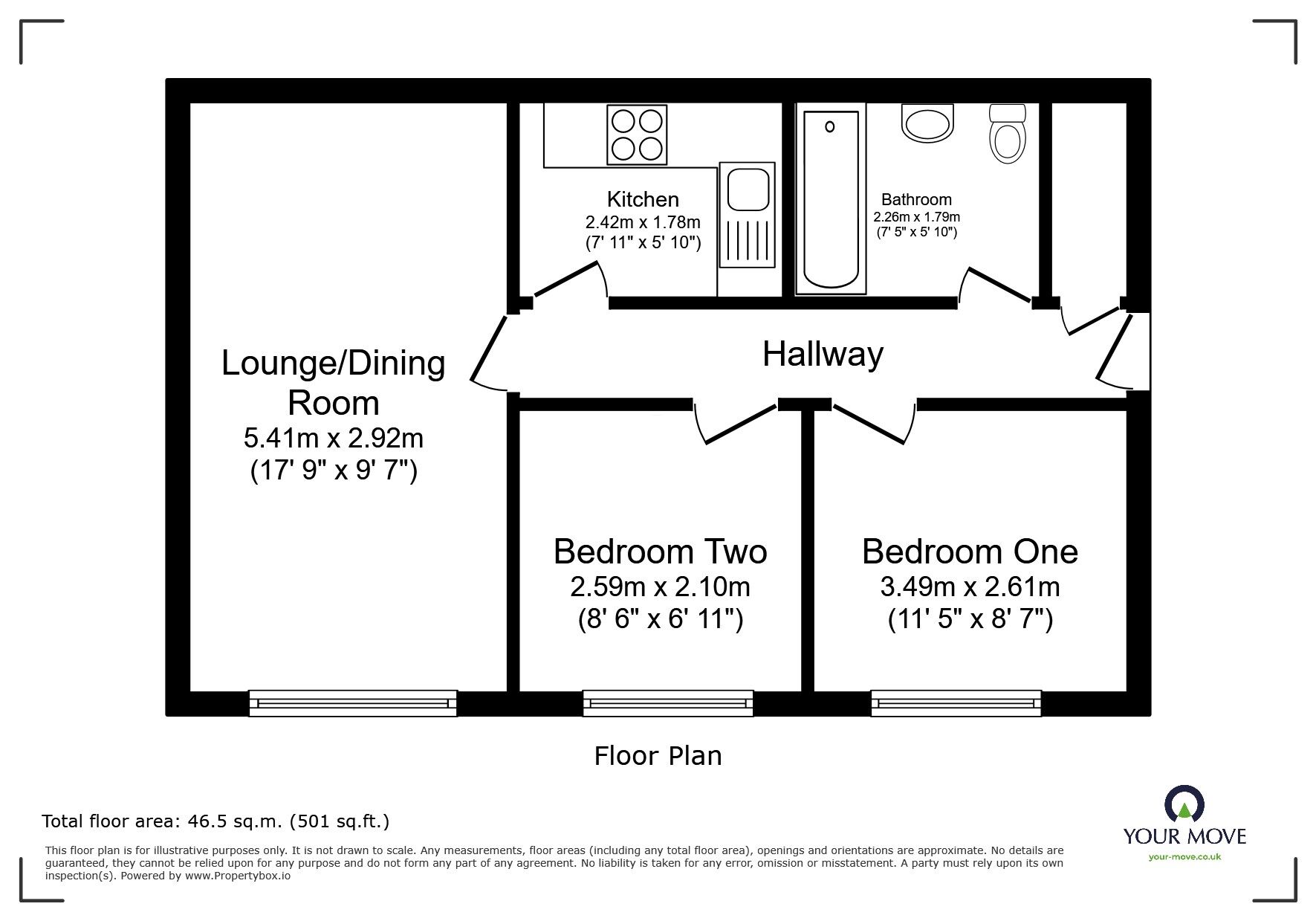 Floorplan of 2 bedroom Flat for sale, Flat 1 Bridgeman House, Moorfield Chase, Bolton, BL4