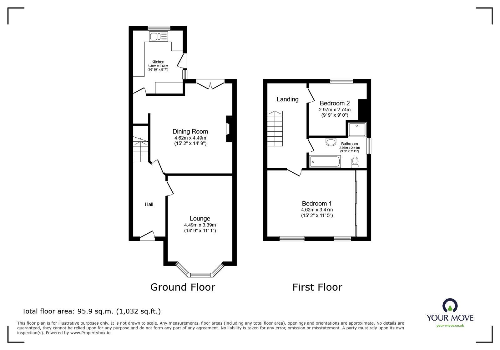 Floorplan of 2 bedroom Semi Detached House to rent, Old Clough Lane, Worsley, Greater Manchester, M28