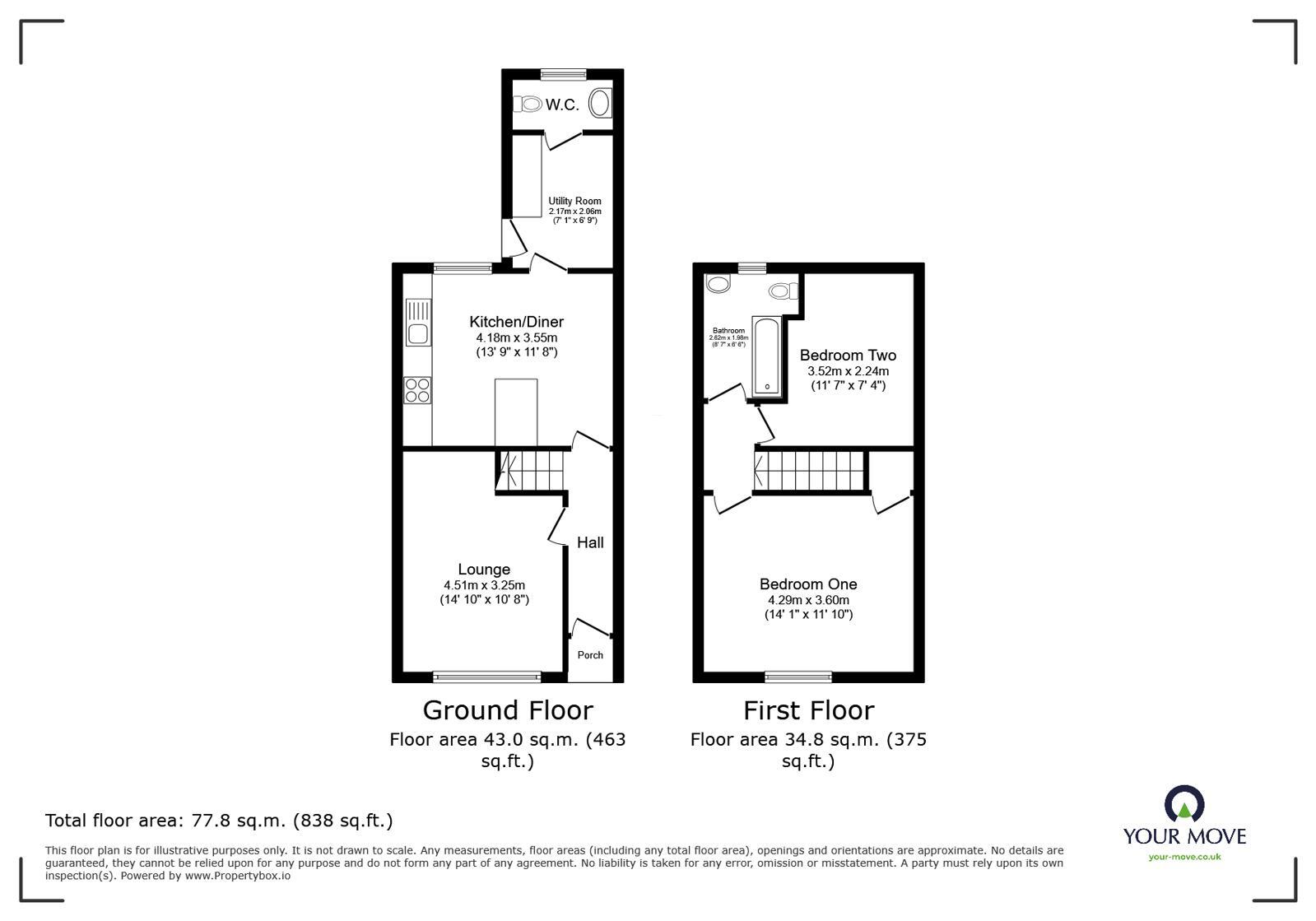 Floorplan of 2 bedroom Mid Terrace House for sale, Walkden Road, Worsley, Greater Manchester, M28
