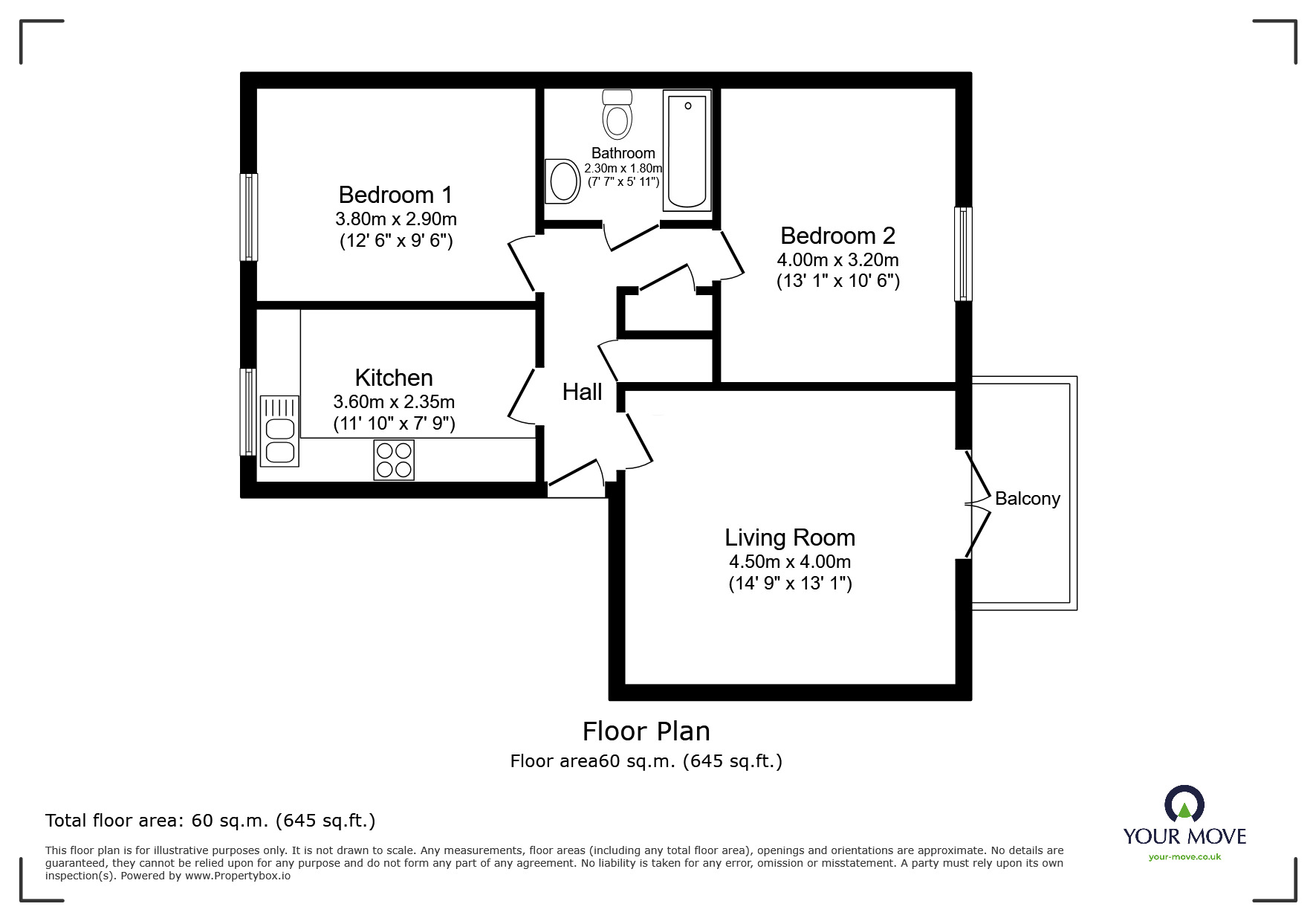 Floorplan of 2 bedroom Flat to rent, Kirkhill Grange, Westhoughton, Greater Manchester, BL5