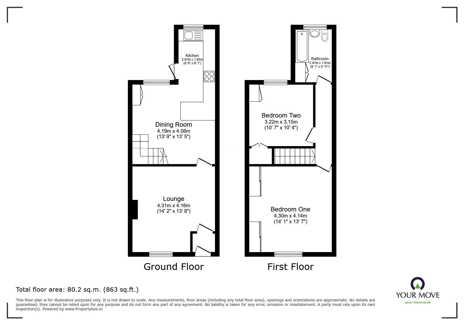 Floorplan of 2 bedroom Mid Terrace House for sale, Algernon Road, Worsley, Greater Manchester, M28