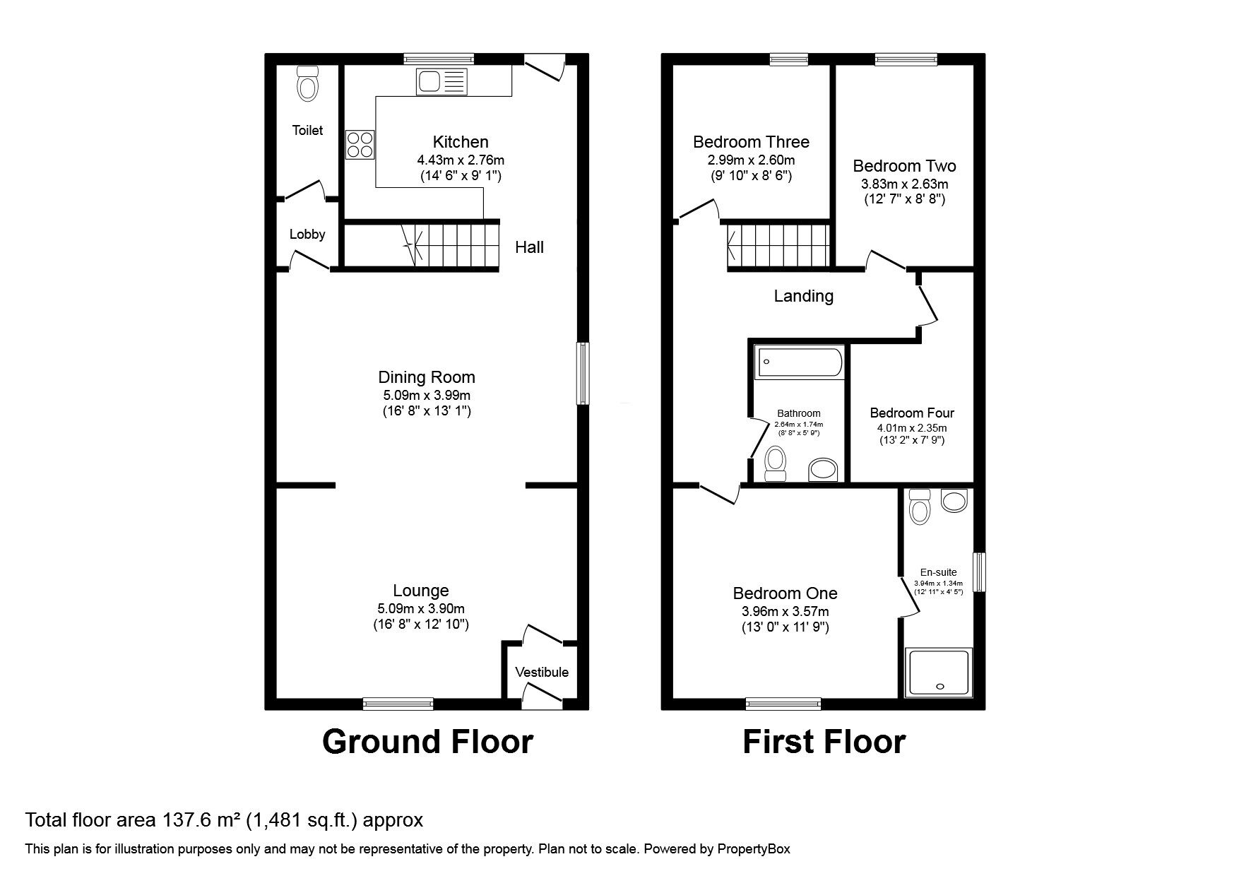 Floorplan of 4 bedroom End Terrace House to rent, Hough Lane, Tyldesley, Greater Manchester, M29