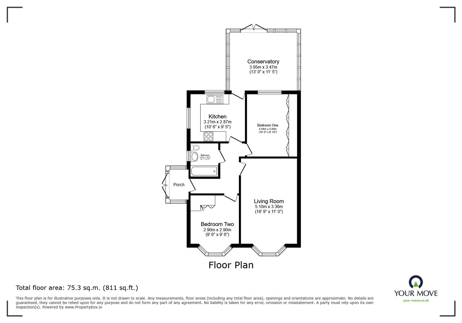 Floorplan of 2 bedroom Semi Detached Bungalow for sale, Chalfont Drive, Worsley, Greater Manchester, M28