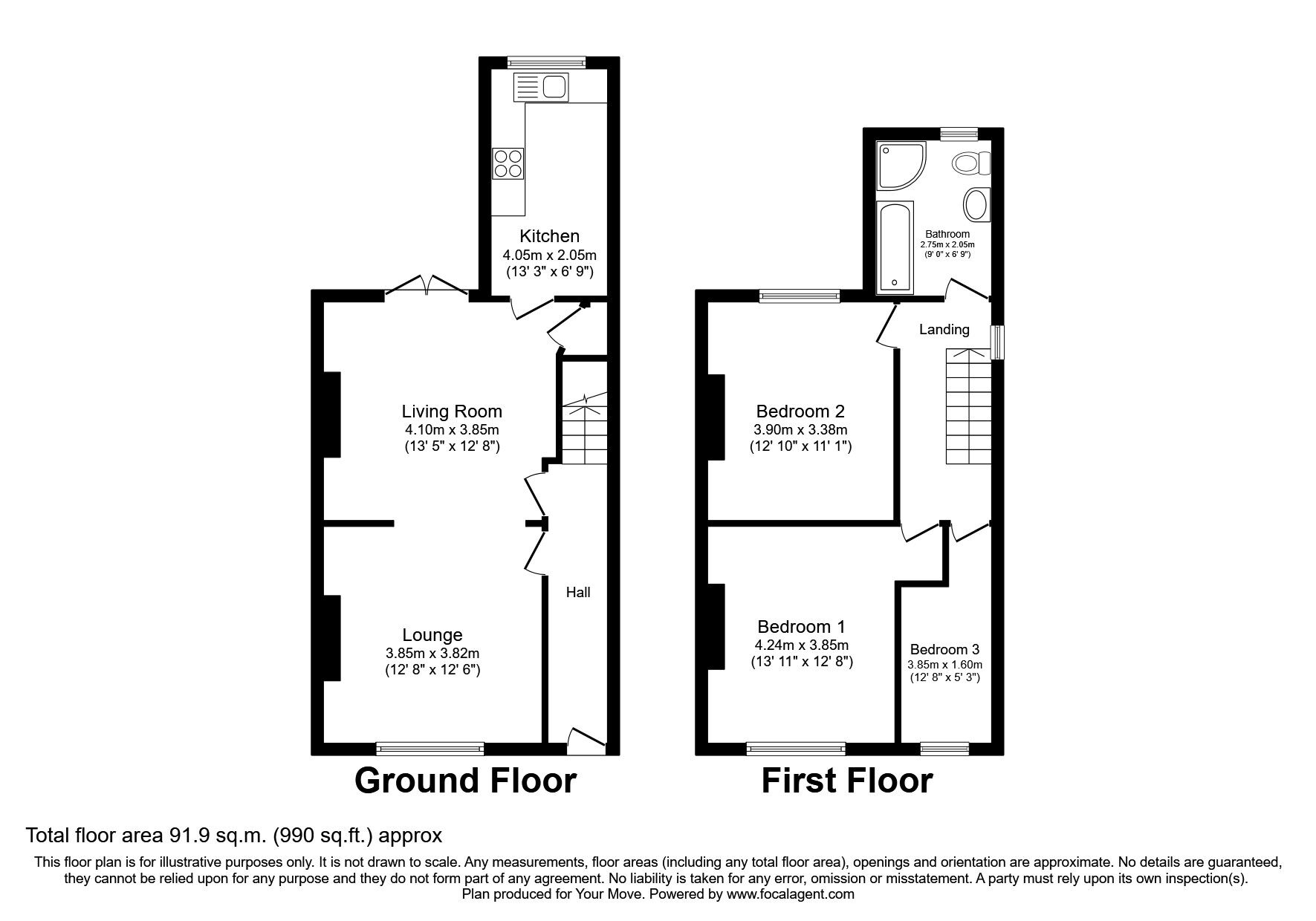 Floorplan of 3 bedroom End Terrace House for sale, Bolton Road, Worsley, Greater Manchester, M28