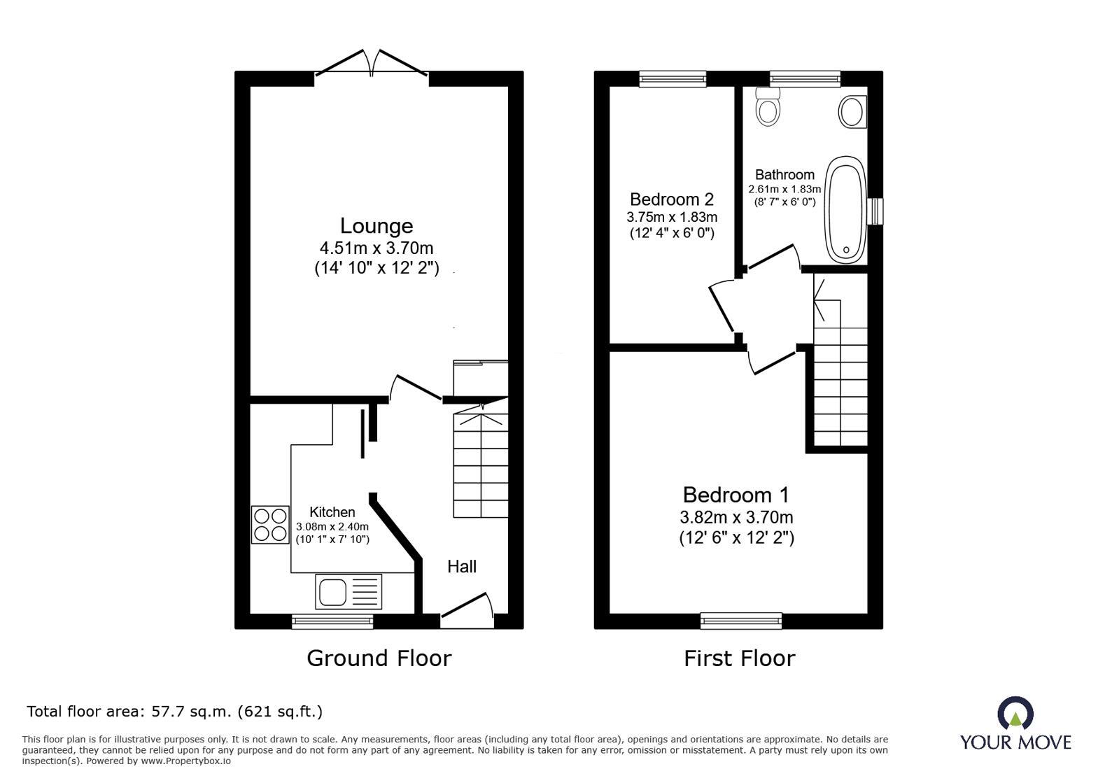 Floorplan of 2 bedroom Mid Terrace House to rent, Quarry Pond Road, Worsley, Greater Manchester, M28