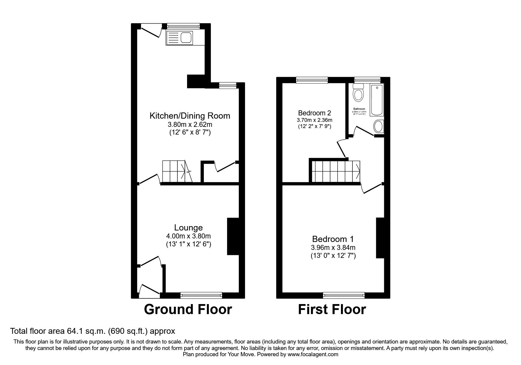 Floorplan of 2 bedroom Mid Terrace House to rent, Darlington Street, Tyldesley, Greater Manchester, M29