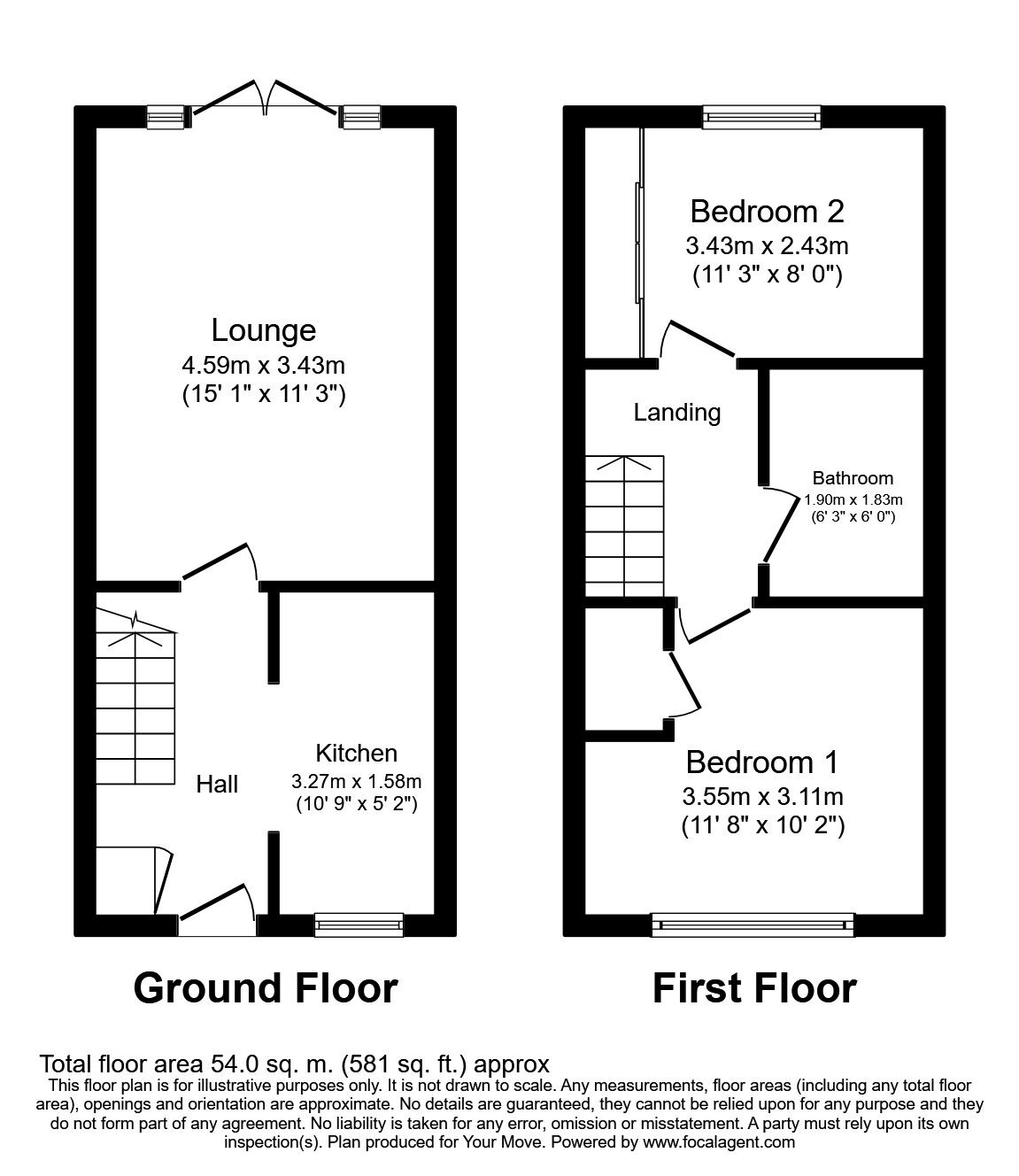 Floorplan of 2 bedroom Mid Terrace House to rent, Ramillies Close, Walderslade, Kent, ME5