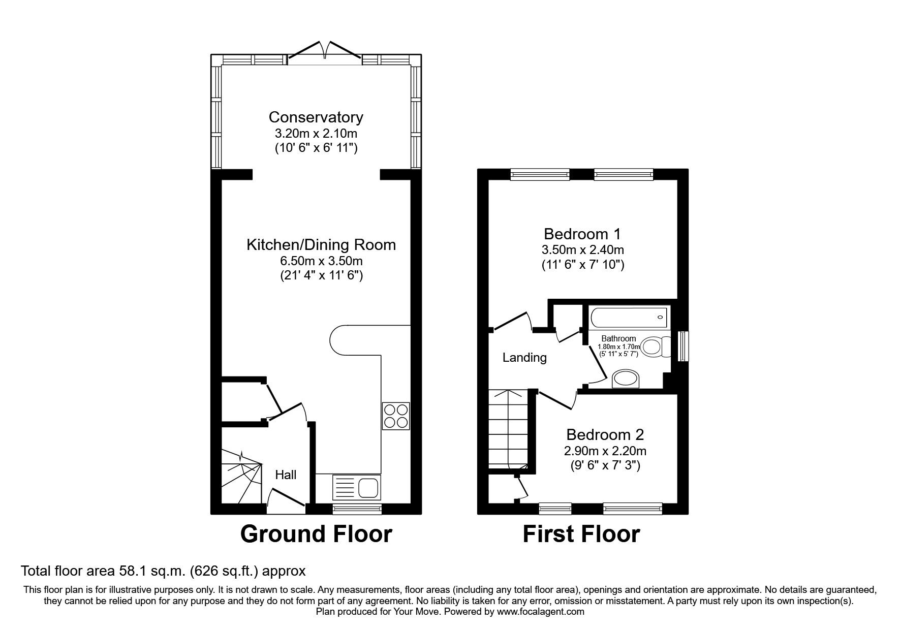Floorplan of 2 bedroom End Terrace House to rent, Wheatfields, Chatham, Kent, ME5