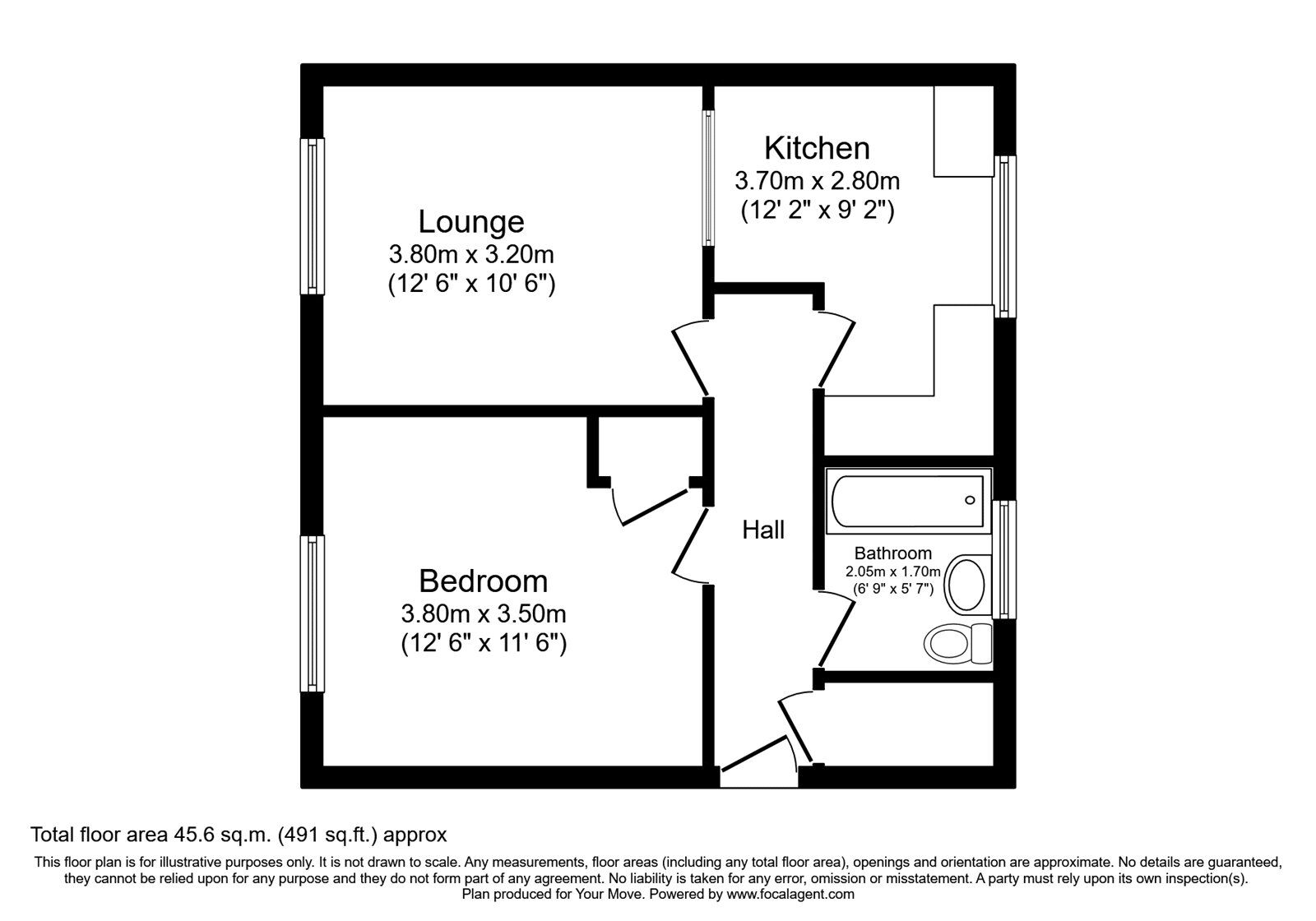 Floorplan of 1 bedroom Flat to rent, Somerset Close, Chatham, Kent, ME5