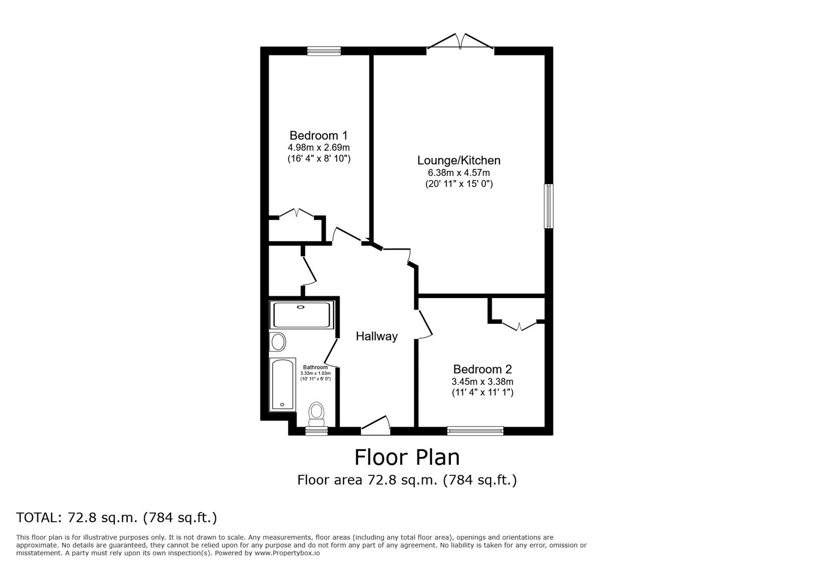 Floorplan of 2 bedroom  Flat for sale, Weybridge Close, Lords Wood, Kent, ME5