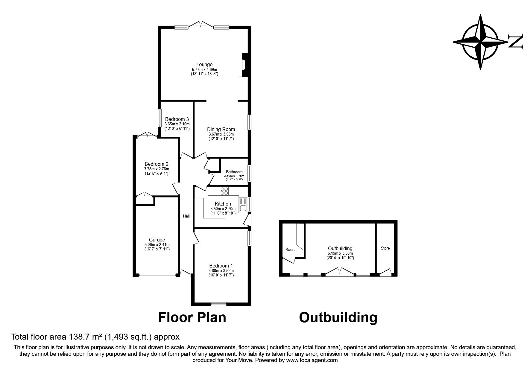 Floorplan of 3 bedroom Semi Detached Bungalow for sale, Kit Hill Avenue, Chatham, Kent, ME5