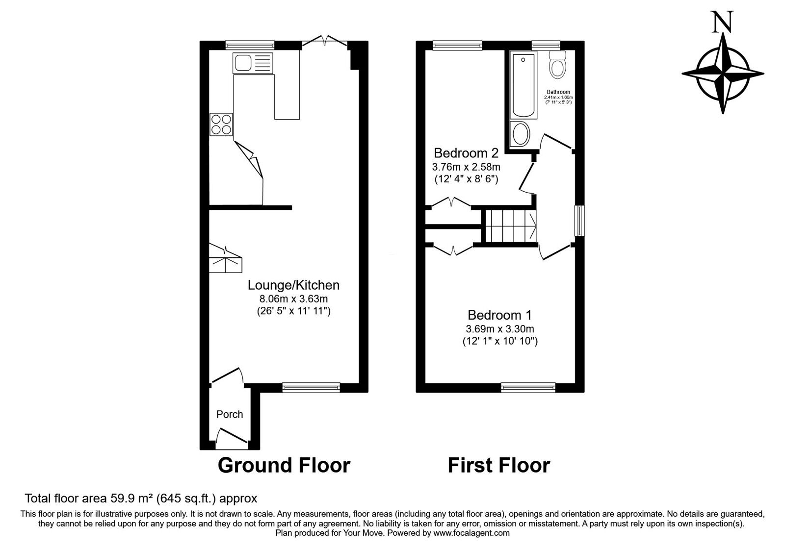 Floorplan of 2 bedroom End Terrace House for sale, Gatcombe Close, Chatham, Kent, ME5