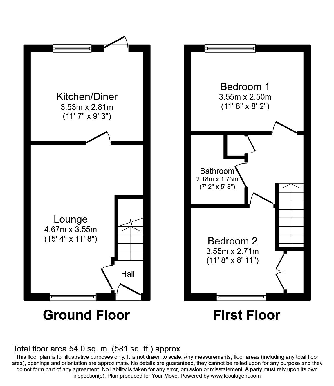 Floorplan of 2 bedroom Mid Terrace House for sale, Quinion Close, Chatham, Kent, ME5