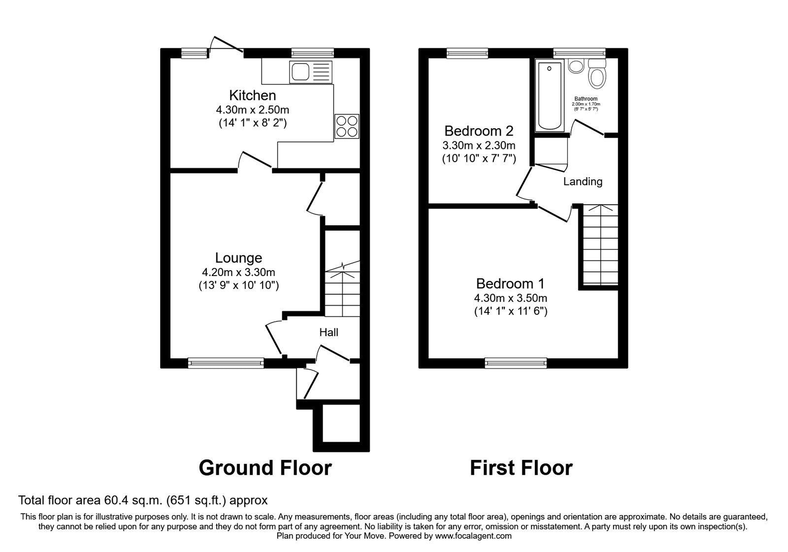 Floorplan of 2 bedroom Mid Terrace House for sale, Clandon Road, Chatham, Kent, ME5
