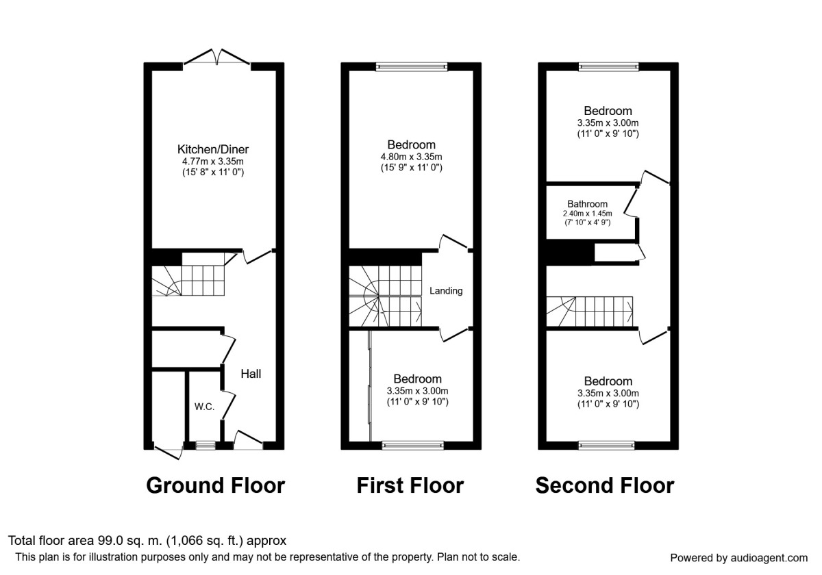 Floorplan of 3 bedroom Mid Terrace House to rent, Langhorn Close, Newcastle Upon Tyne, NE6