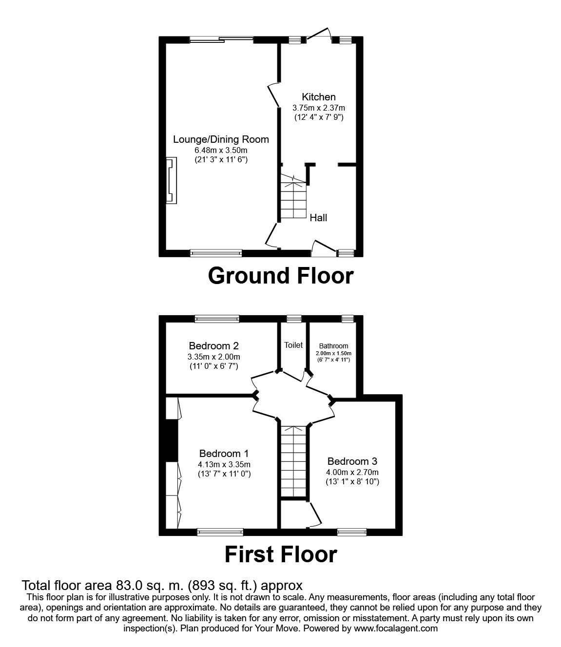 Floorplan of 3 bedroom  House to rent, Blendworth Crescent, Havant, Hampshire, PO9