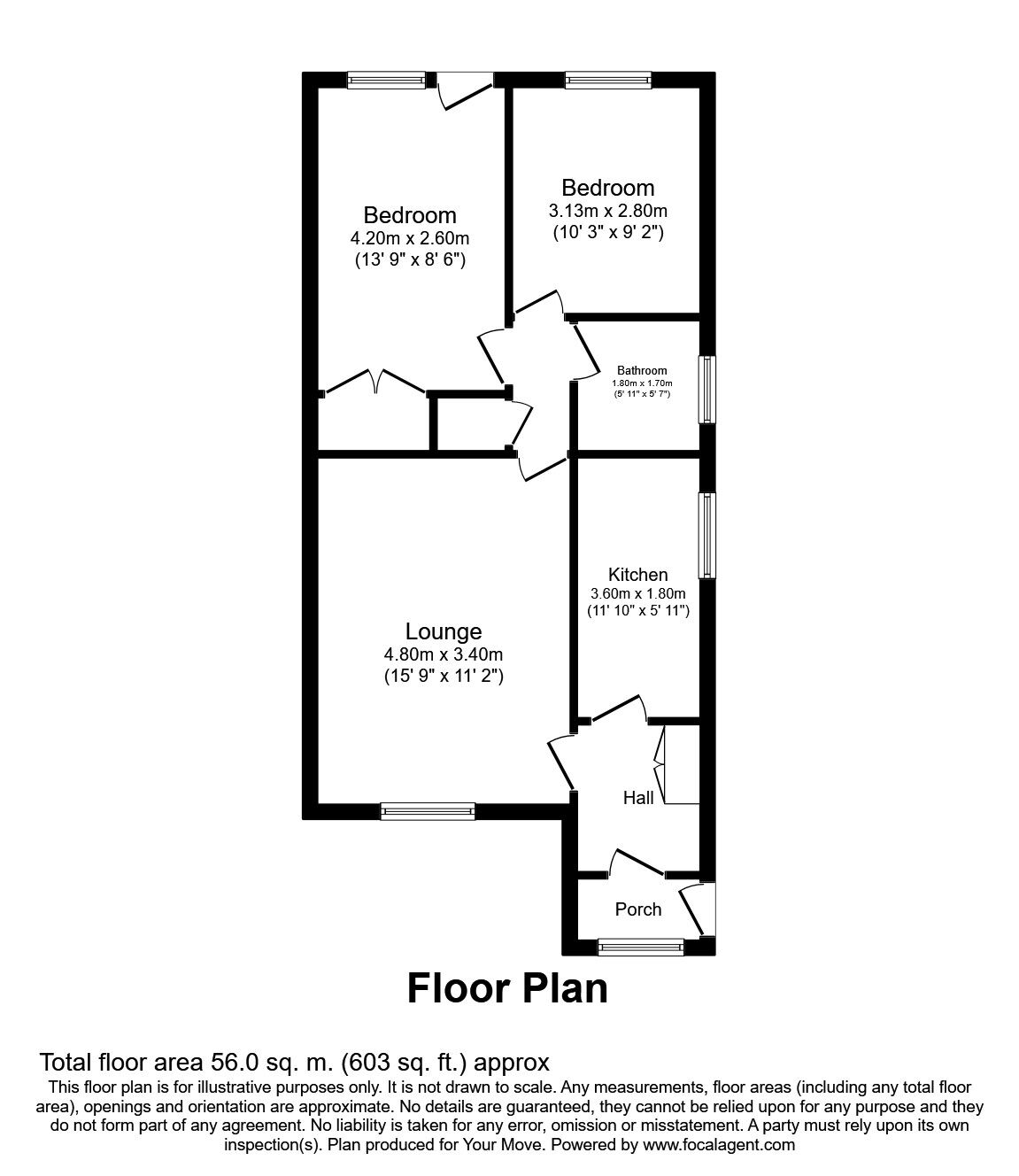 Floorplan of 2 bedroom Semi Detached Bungalow to rent, Moraunt Drive, Fareham, Hampshire, PO16