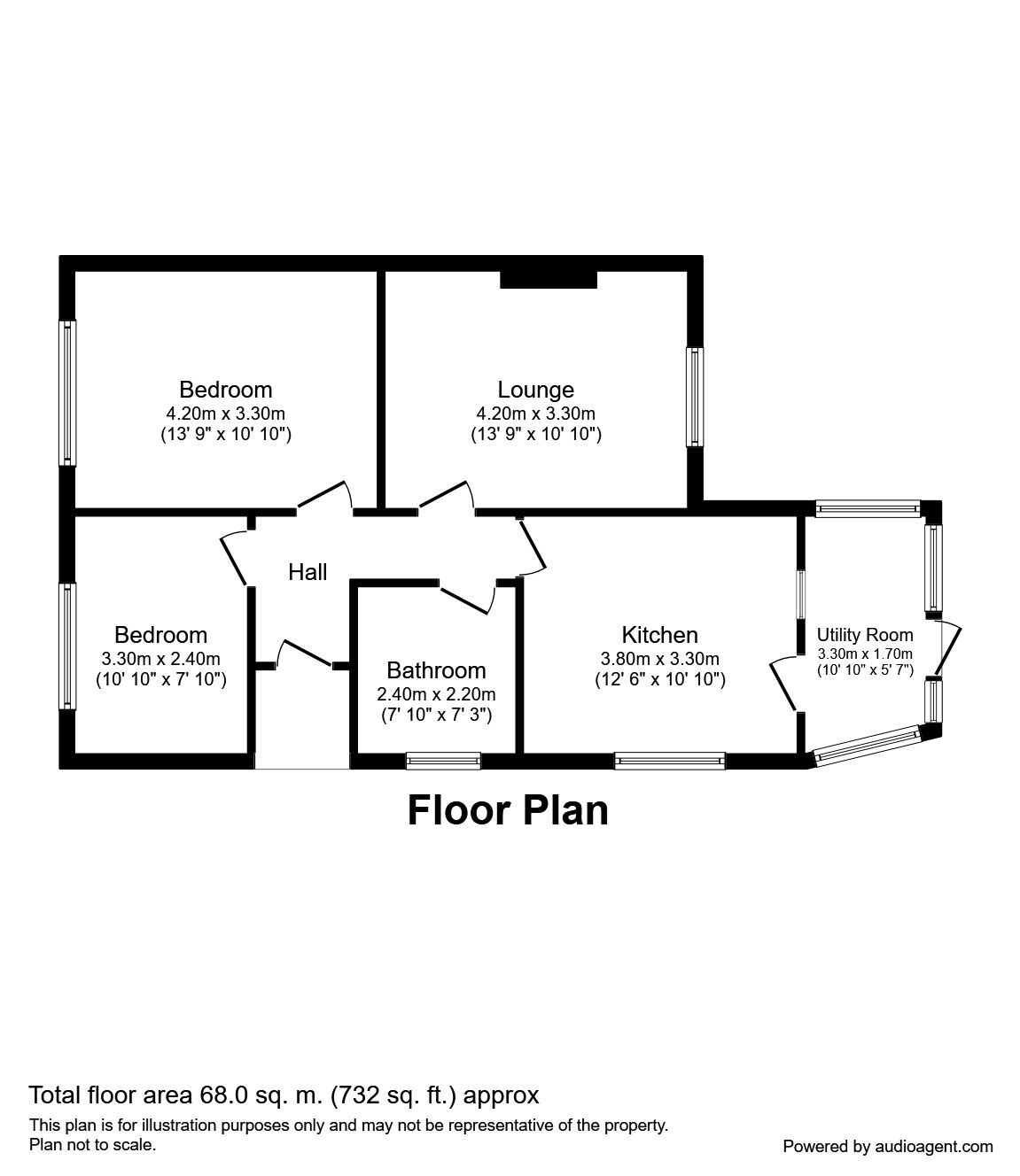 Floorplan of 2 bedroom Semi Detached Bungalow to rent, Brooklands Road, Havant, Hampshire, PO9