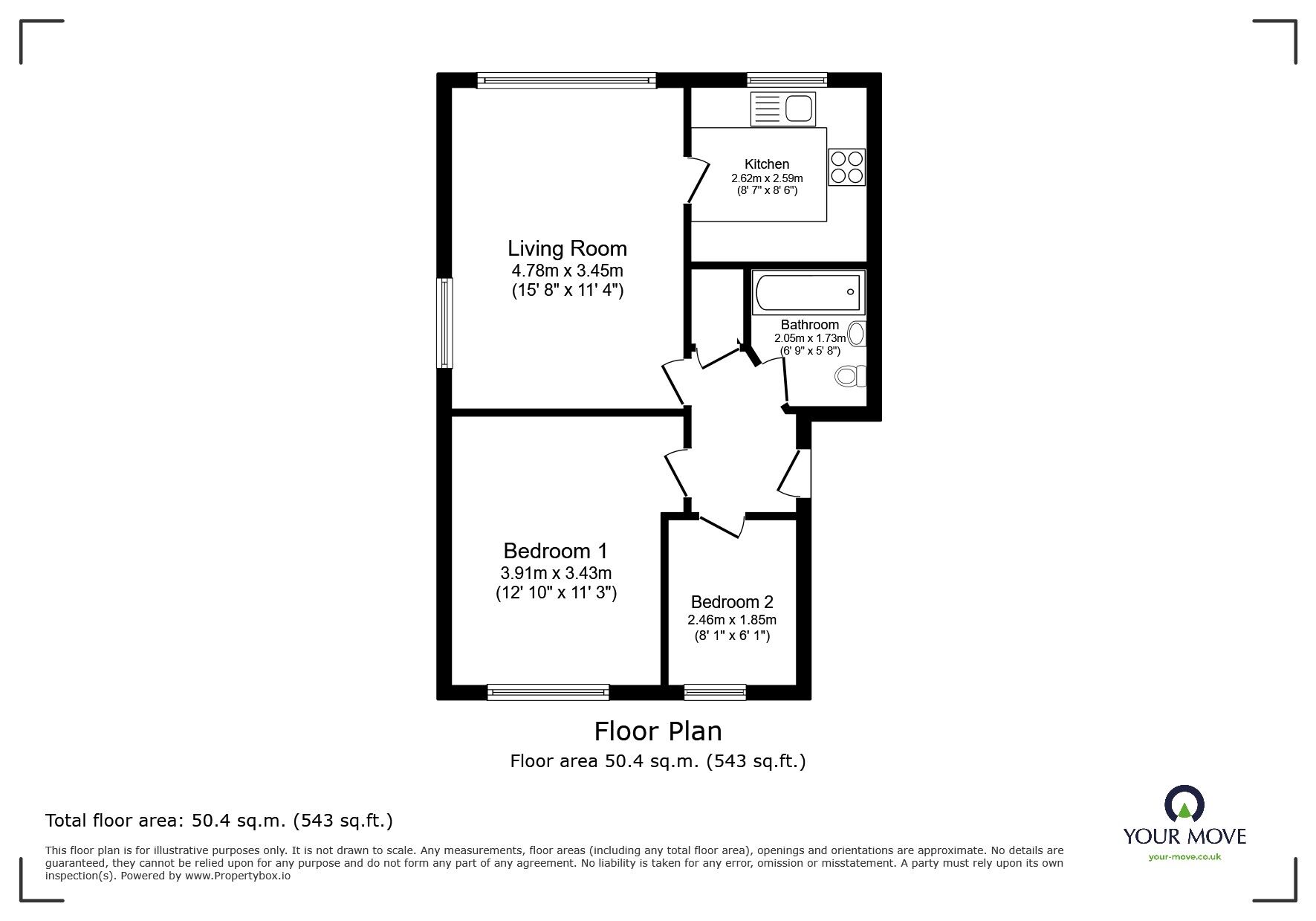 Floorplan of 2 bedroom Flat for sale, Valley Green, Hemel Hempstead, Hertfordshire, HP2