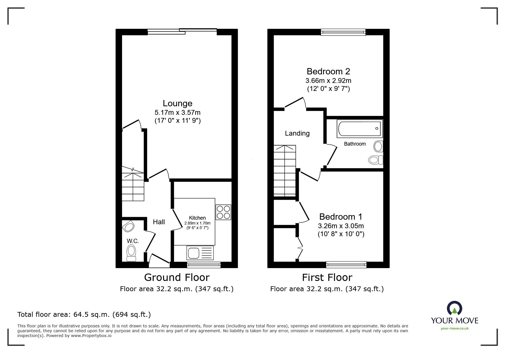 Floorplan of 2 bedroom Mid Terrace House for sale, York Way, Hemel Hempstead, Hertfordshire, HP2