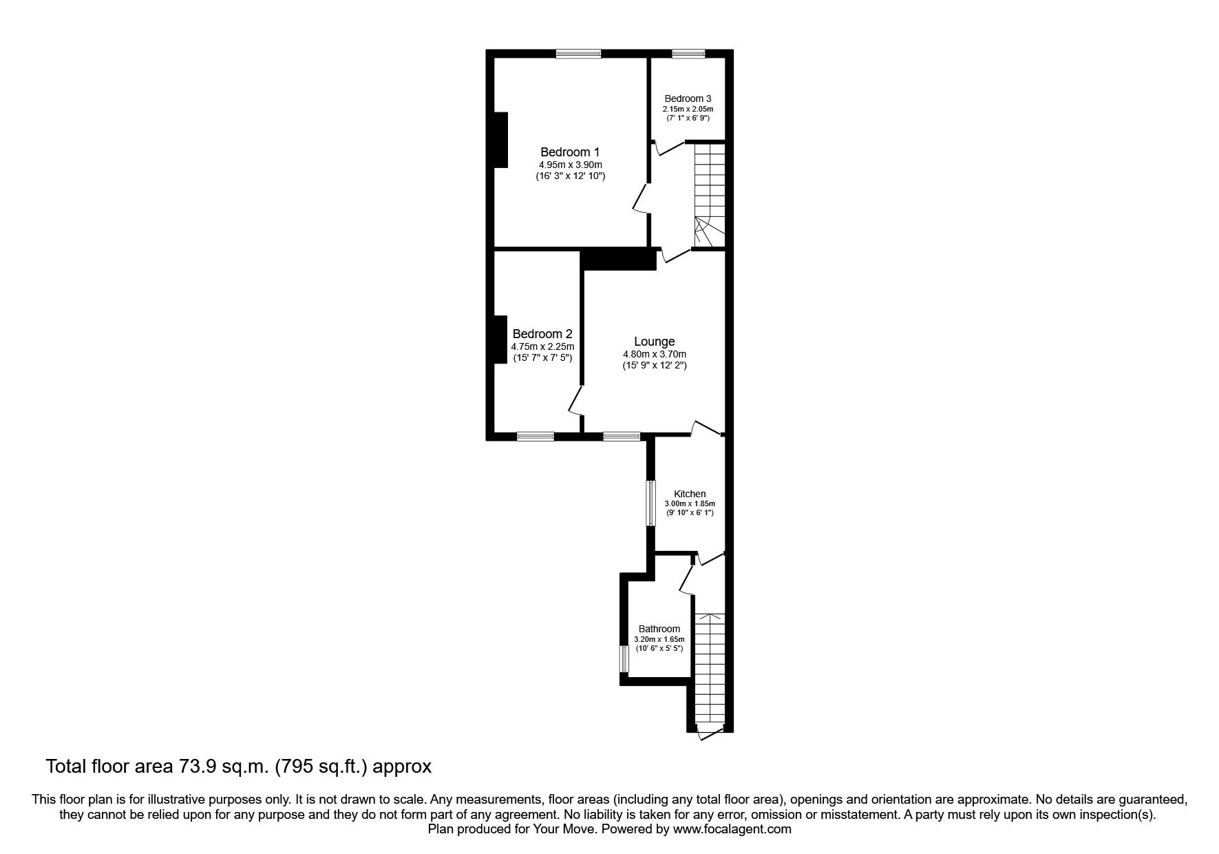 Floorplan of 3 bedroom Flat to rent, Princes Street, North Shields, Tyne And Wear, NE30