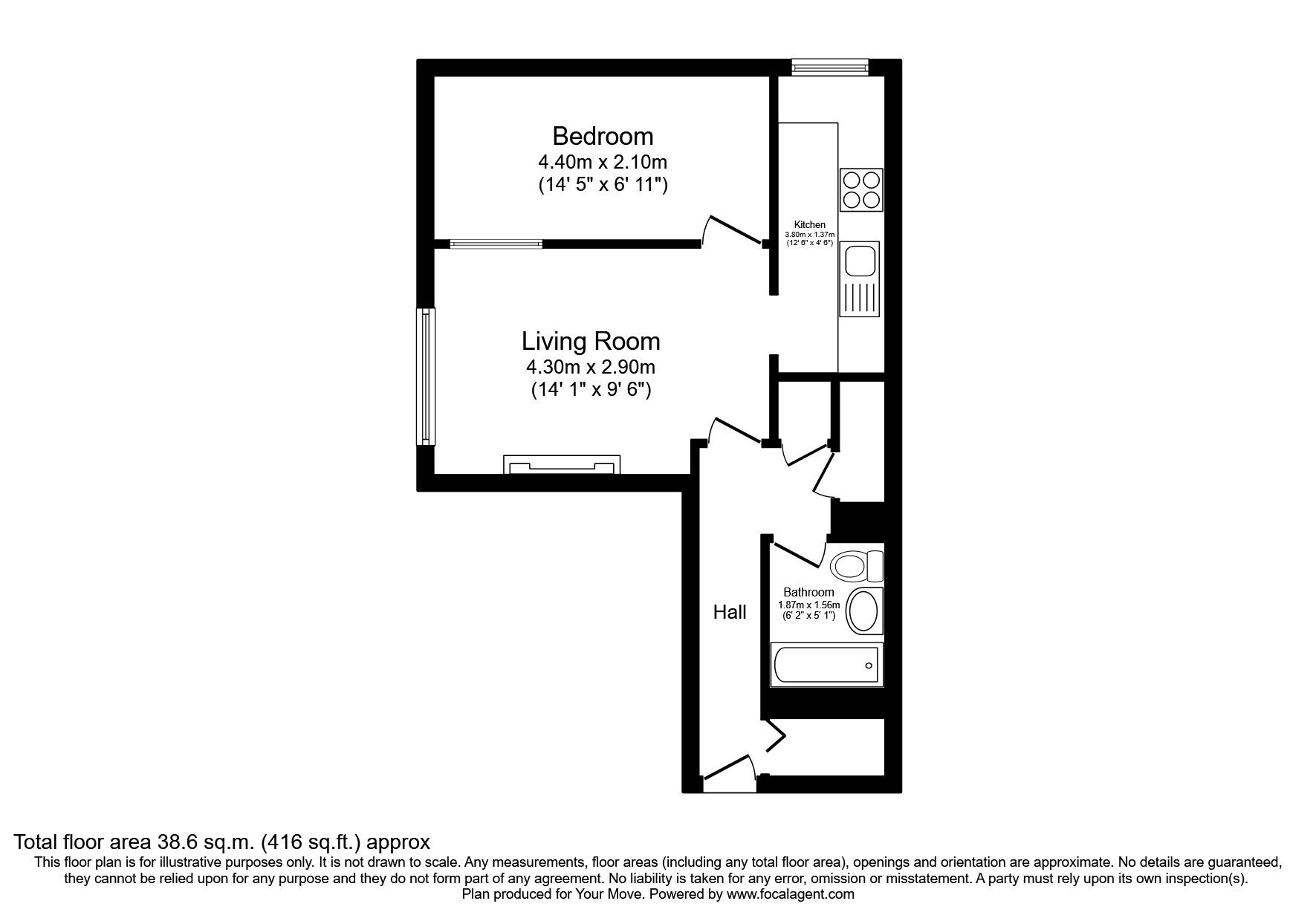 Floorplan of 1 bedroom  Flat to rent, Claremont Court, Whitley Bay, Tyne and Wear, NE26