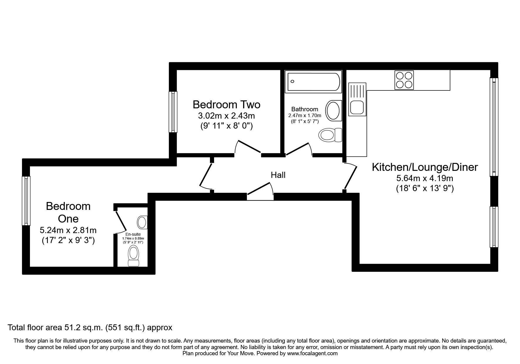Floorplan of 2 bedroom Mid Terrace Flat to rent, Whitley Road, Whitley Bay, Tyne and Wear, NE26