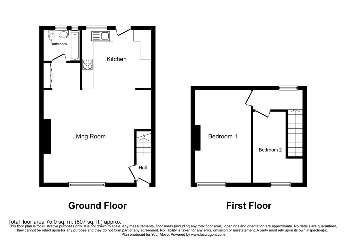 Floorplan of 2 bedroom Mid Terrace House to rent, Maple Street, Ashington, Northumberland, NE63