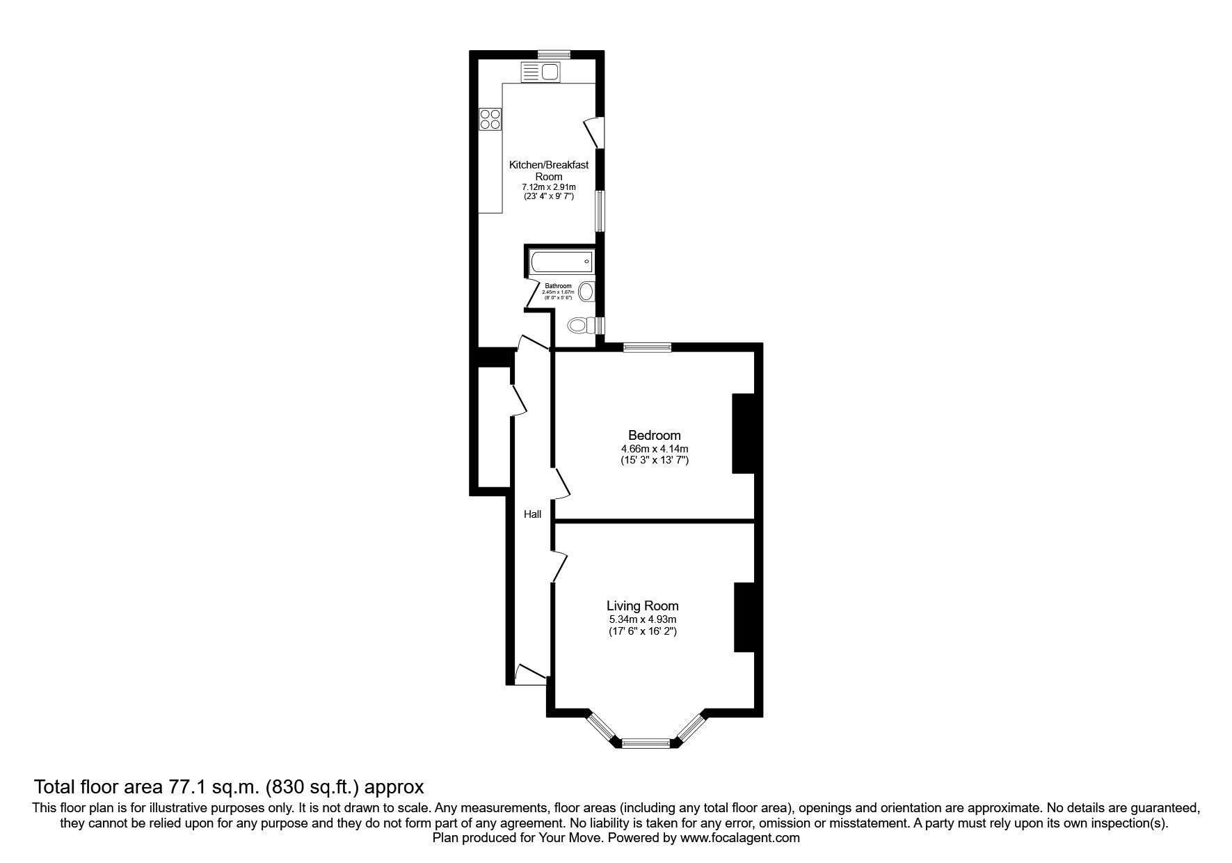 Floorplan of 1 bedroom Flat to rent, Front Street, Monkseaton, Tyne and Wear, NE25
