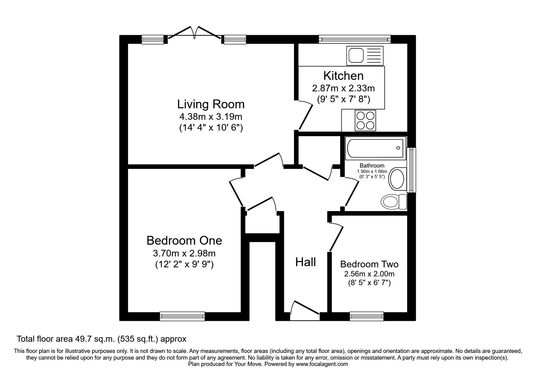 Floorplan of 2 bedroom Semi Detached Flat to rent, Lindsey Close, Cramlington, Northumberland, NE23