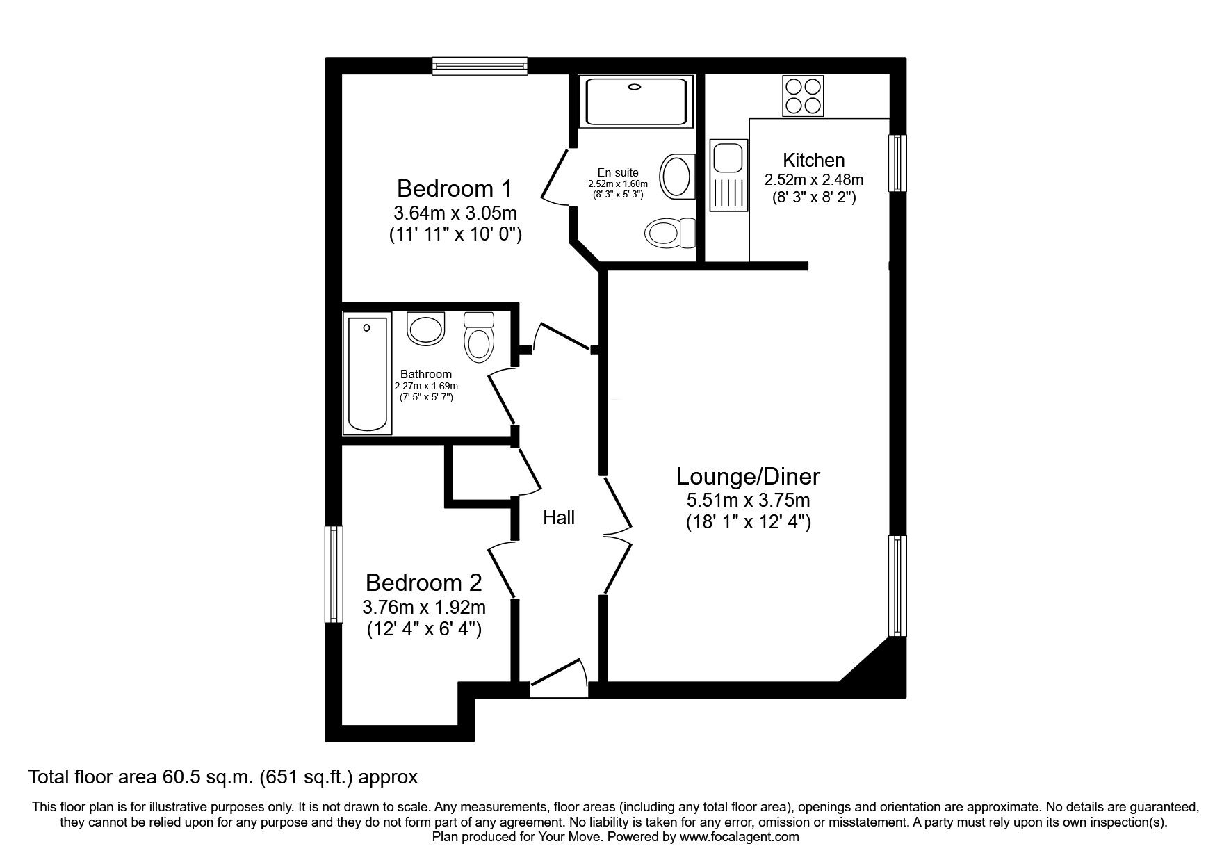 Floorplan of 2 bedroom Flat to rent, Brookfield, West Allotment, Tyne and Wear, NE27