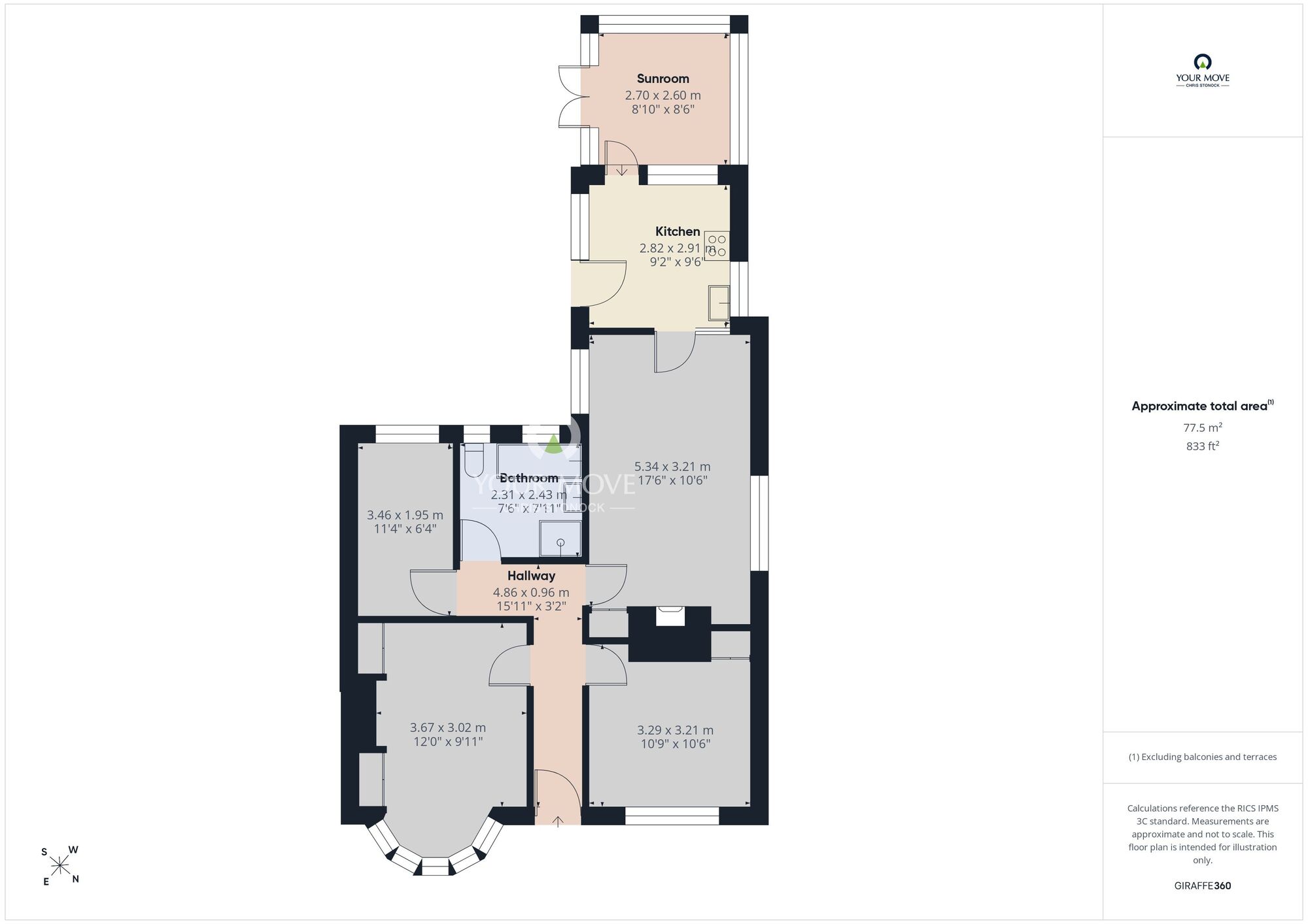 Floorplan of 3 bedroom Semi Detached Bungalow for sale, Monks Road, Whitley Bay, Tyne and Wear, NE25