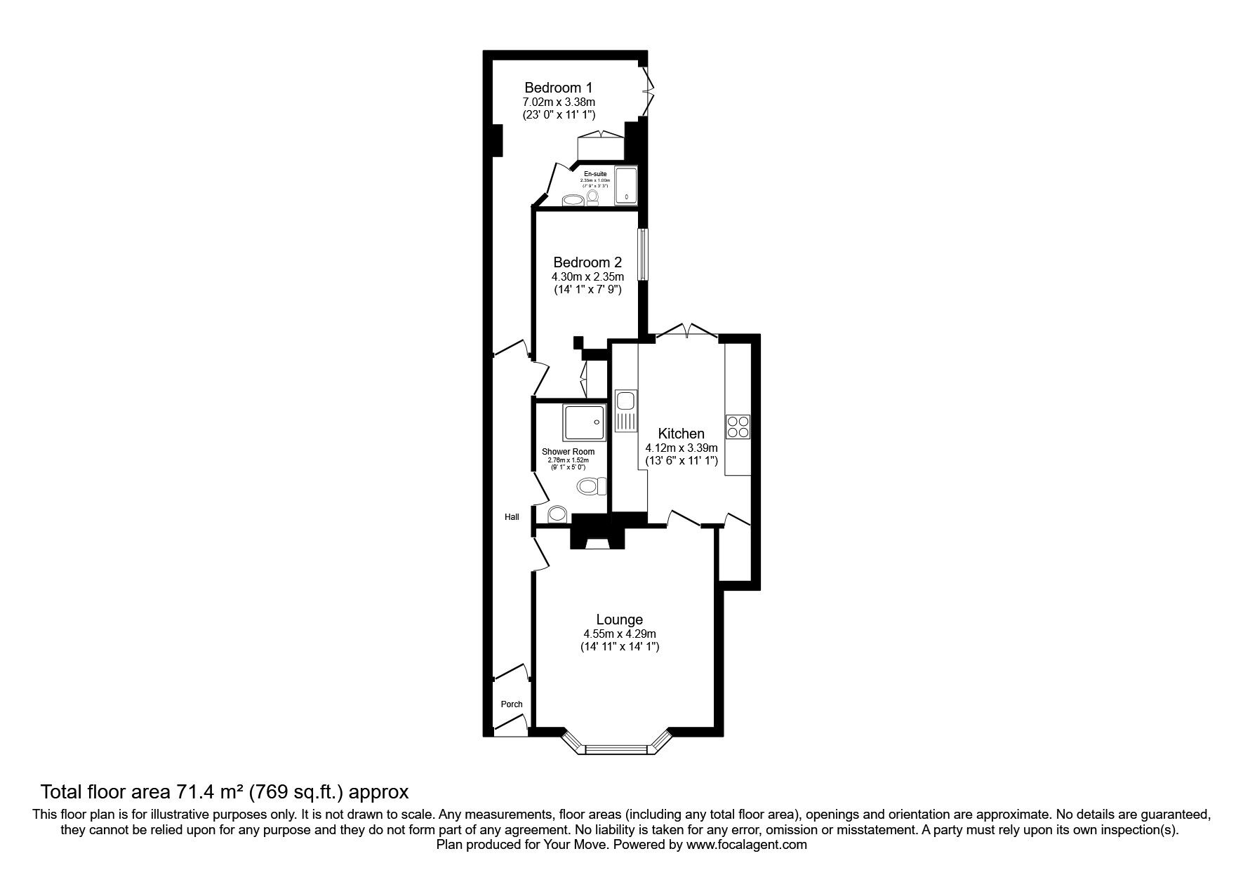 Floorplan of 2 bedroom Mid Terrace Flat to rent, Eskdale Terrace, Whitley Bay, Tyne and Wear, NE26