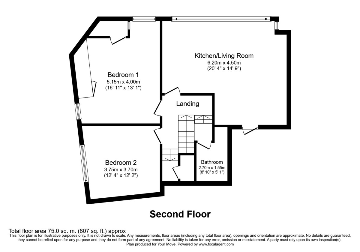 Floorplan of 2 bedroom Flat to rent, South Parade, Whitley Bay, Tyne and Wear, NE26