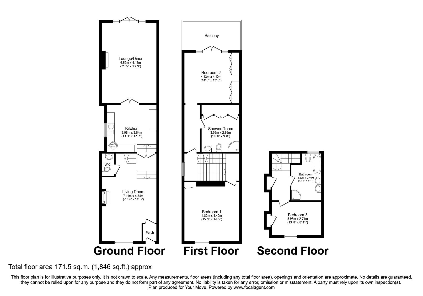 Floorplan of 3 bedroom End Terrace House for sale, Front Street, Tynemouth, Tyne and Wear, NE30