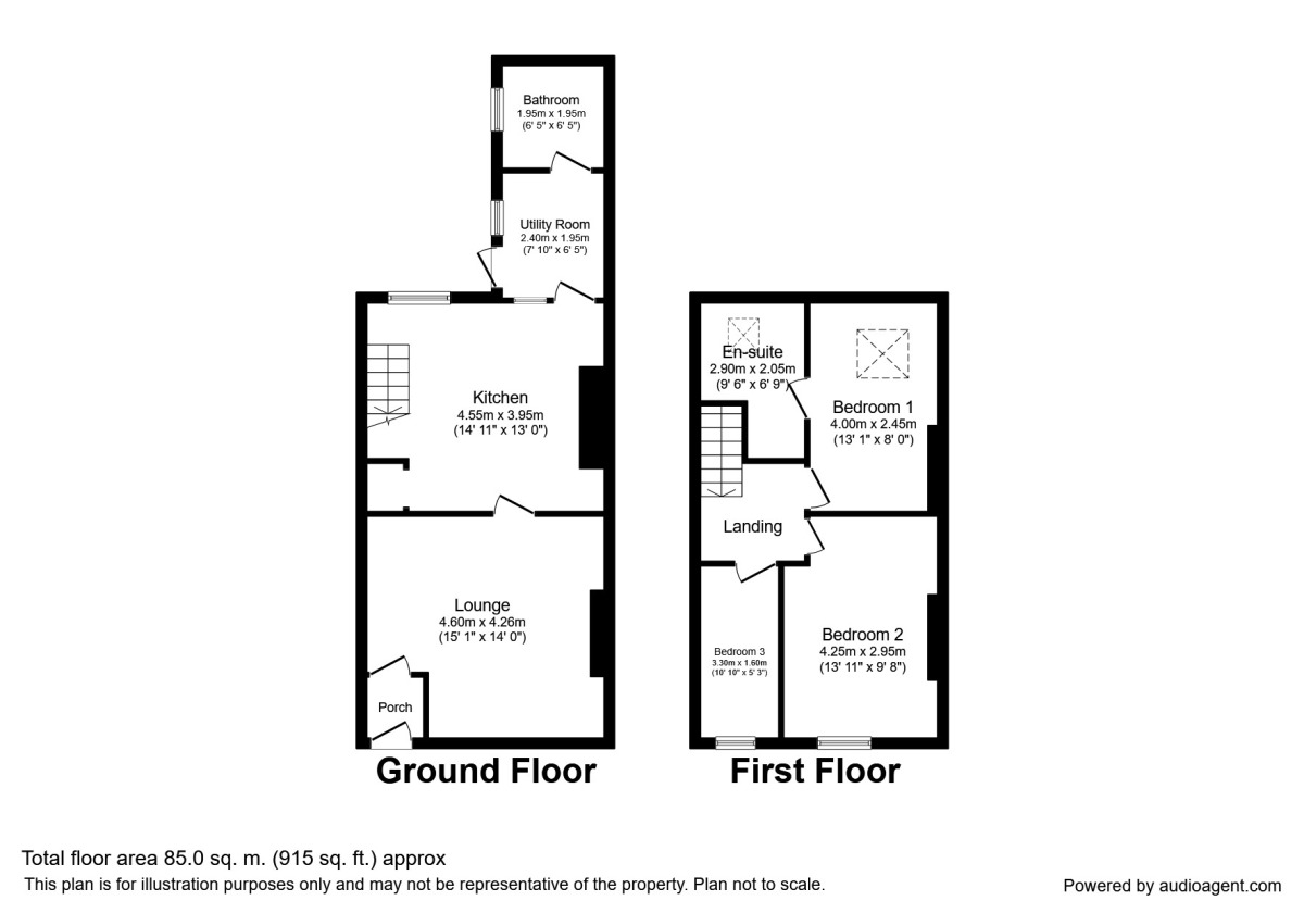 Floorplan of 3 bedroom Mid Terrace House for sale, Marjorie Street, Cramlington, Northumberland, NE23