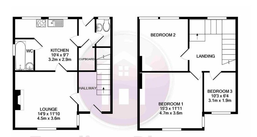 Floorplan of 3 bedroom End Terrace House for sale, Priory Avenue, Whitley Bay, Tyne and Wear, NE25