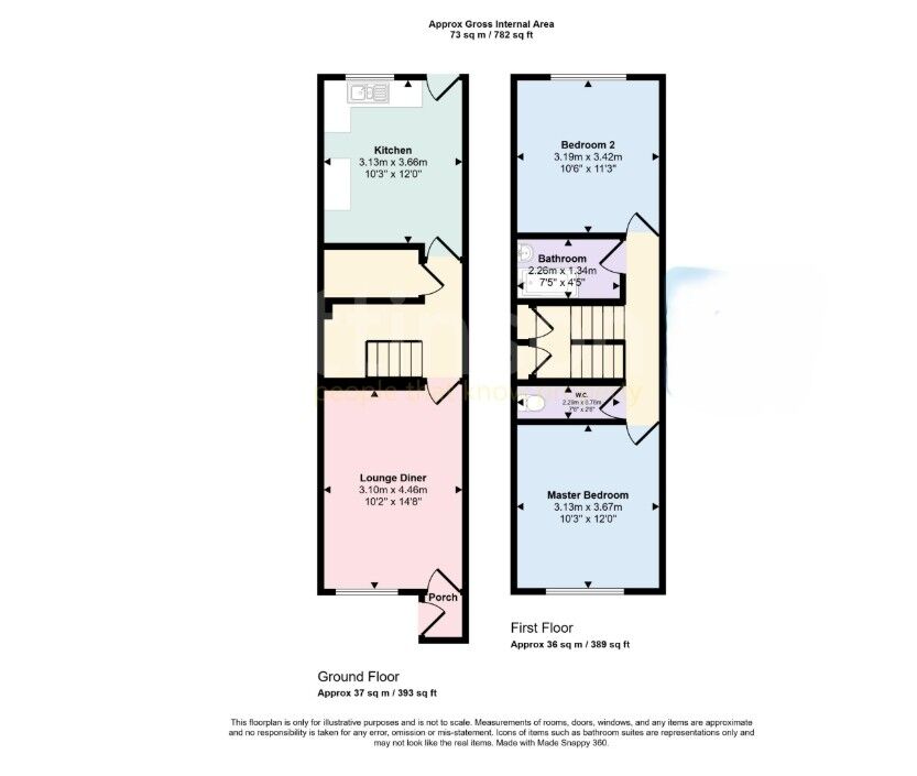 Floorplan of 2 bedroom Mid Terrace House for sale, Epping Court, Cramlington, Northumberland, NE23