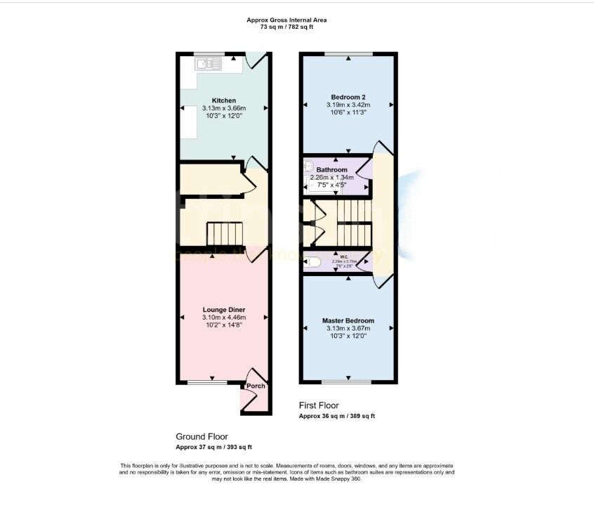 Floorplan of 2 bedroom Mid Terrace House for sale, Ealing Square, Cramlington, Northumberland, NE23