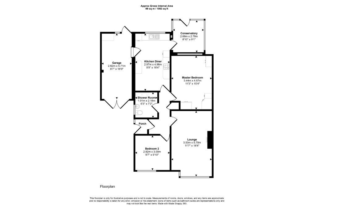 Floorplan of 2 bedroom Semi Detached Bungalow for sale, Franklyn Avenue, Seaton Sluice, Northumberland, NE26