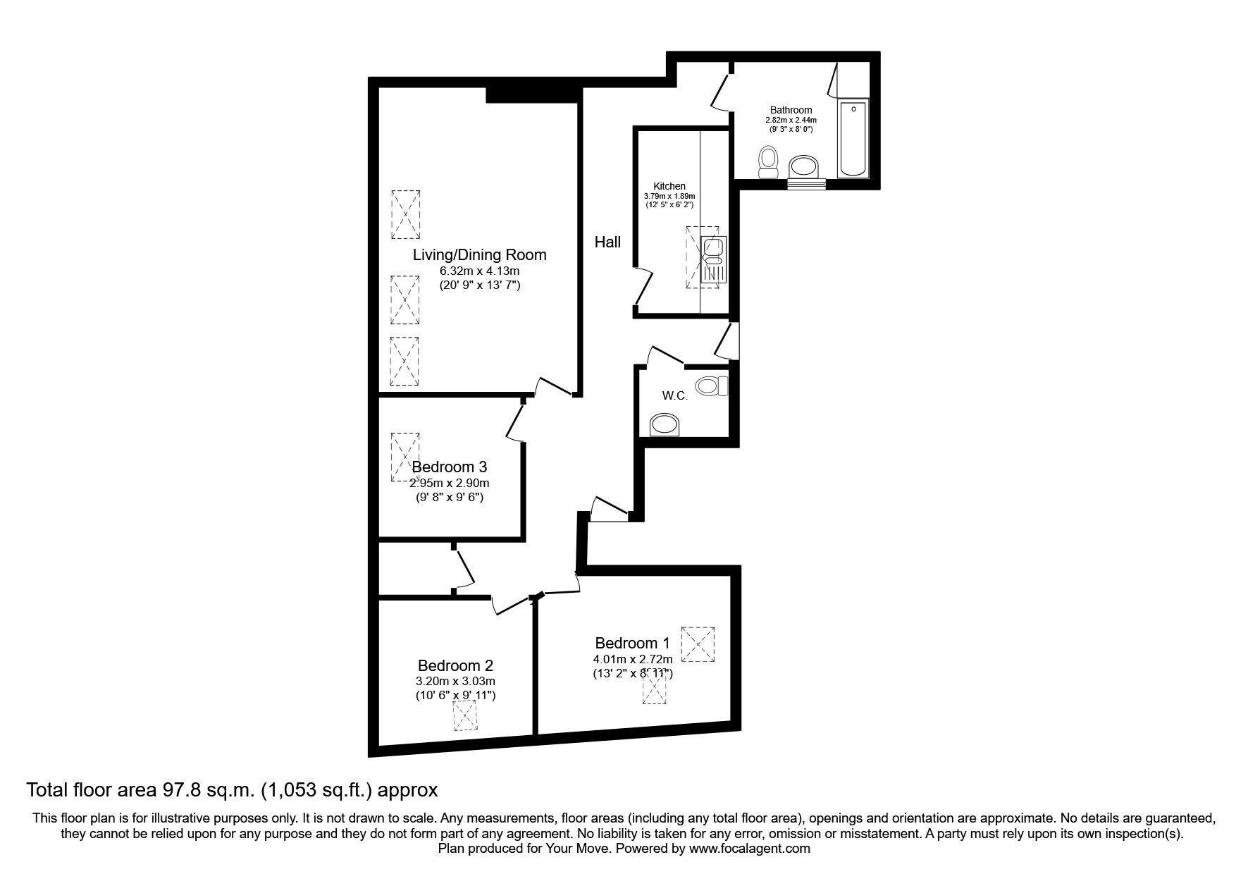 Floorplan of 3 bedroom End Terrace Flat to rent, Albany Gardens, Whitley Bay, Tyne and Wear, NE26
