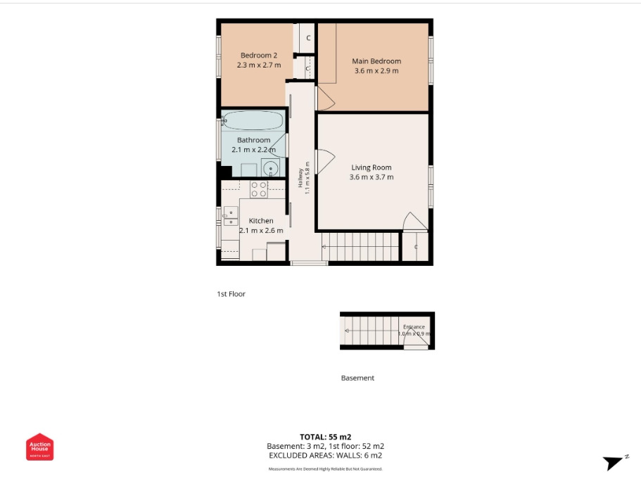 Floorplan of 2 bedroom Flat for sale, Brookside, Dudley, Tyne and Wear, NE23