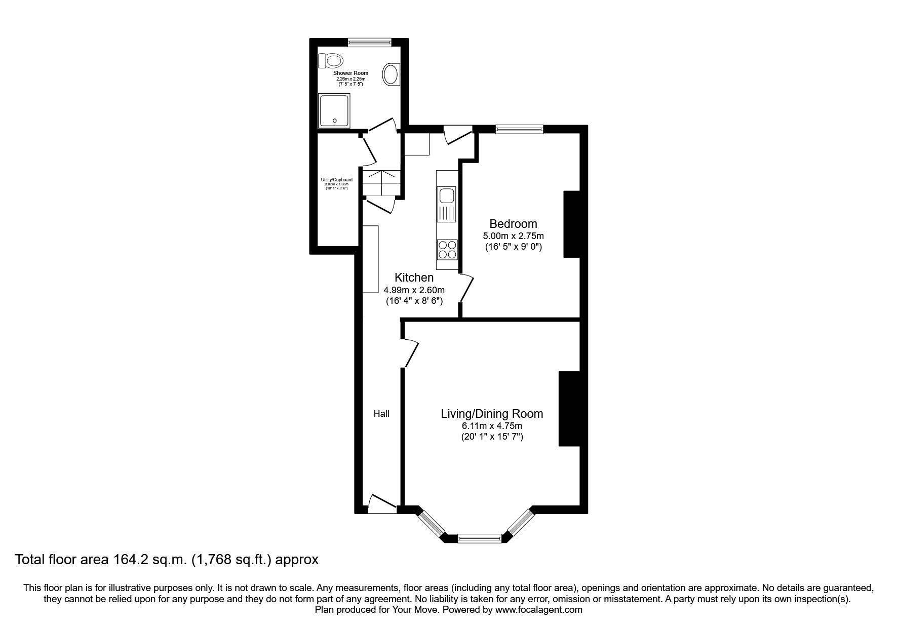 Floorplan of 1 bedroom Mid Terrace Flat to rent, Northumberland Terrace, North Shields, Tyne and Wear, NE30