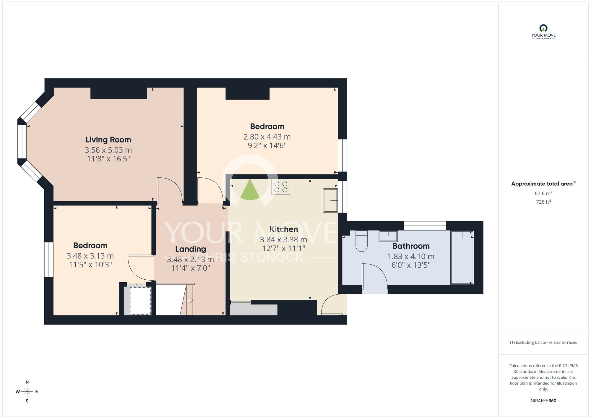 Floorplan of 2 bedroom Flat for sale, Cambridge Avenue, Whitley Bay, Tyne and Wear, NE26