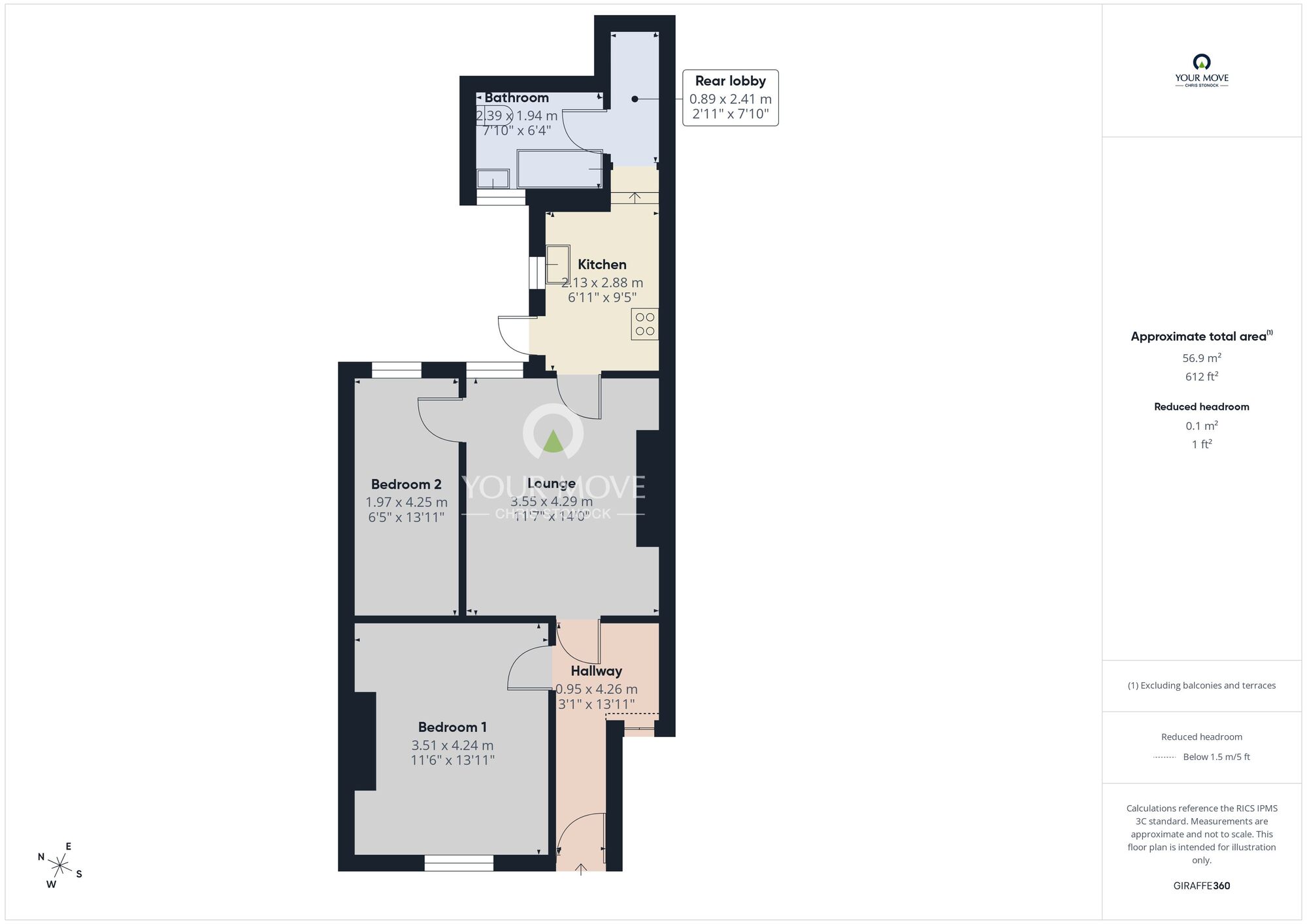 Floorplan of 2 bedroom End Terrace Flat to rent, Collingwood View, North Shields, Tyne and Wear, NE29