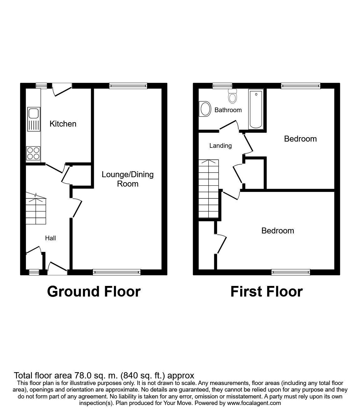 Floorplan of 2 bedroom End Terrace House to rent, Chirton Hill Drive, North Shields, Tyne and Wear, NE29