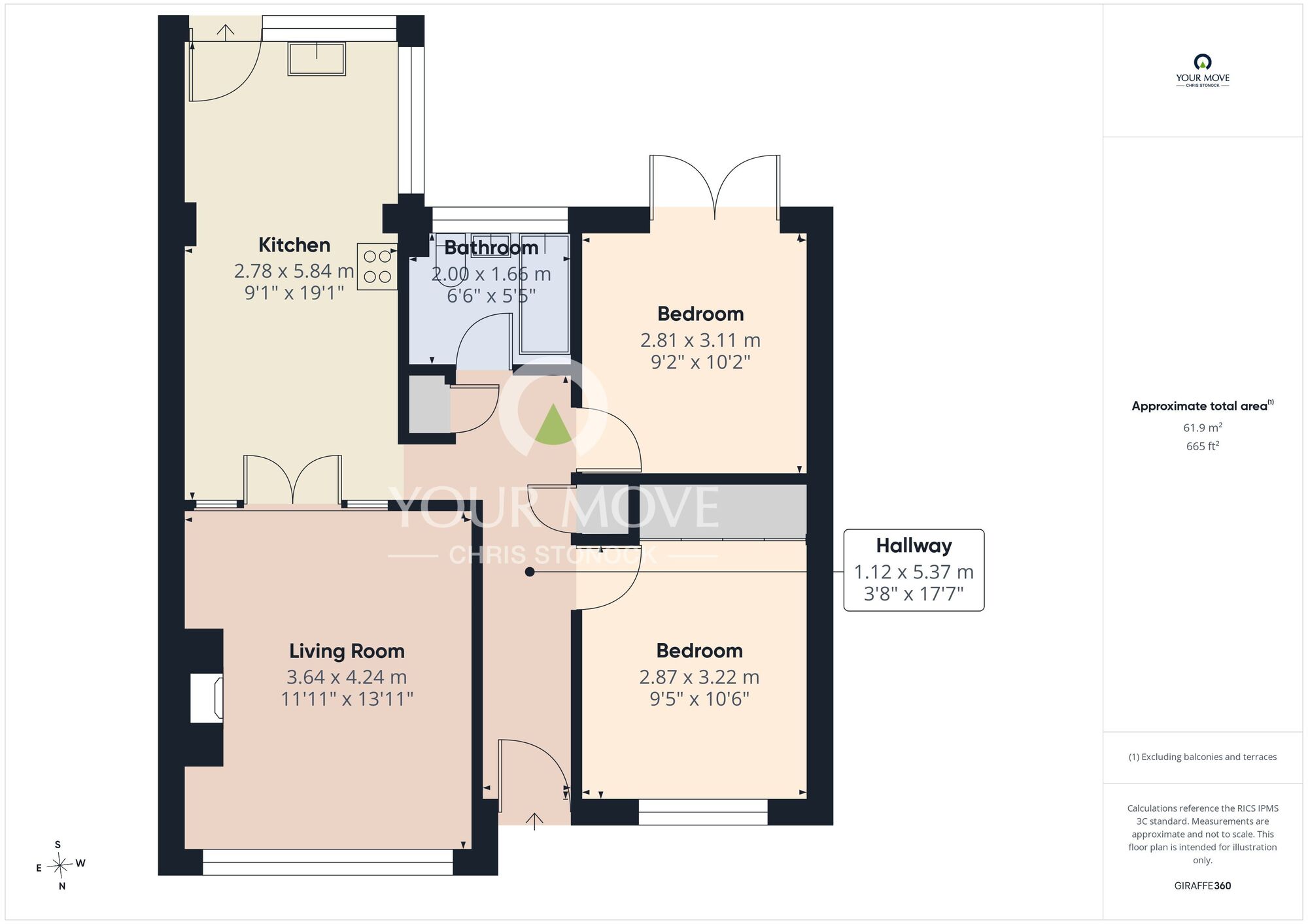 Floorplan of 2 bedroom End Terrace Bungalow for sale, Monkside, Cramlington, Northumberland, NE23