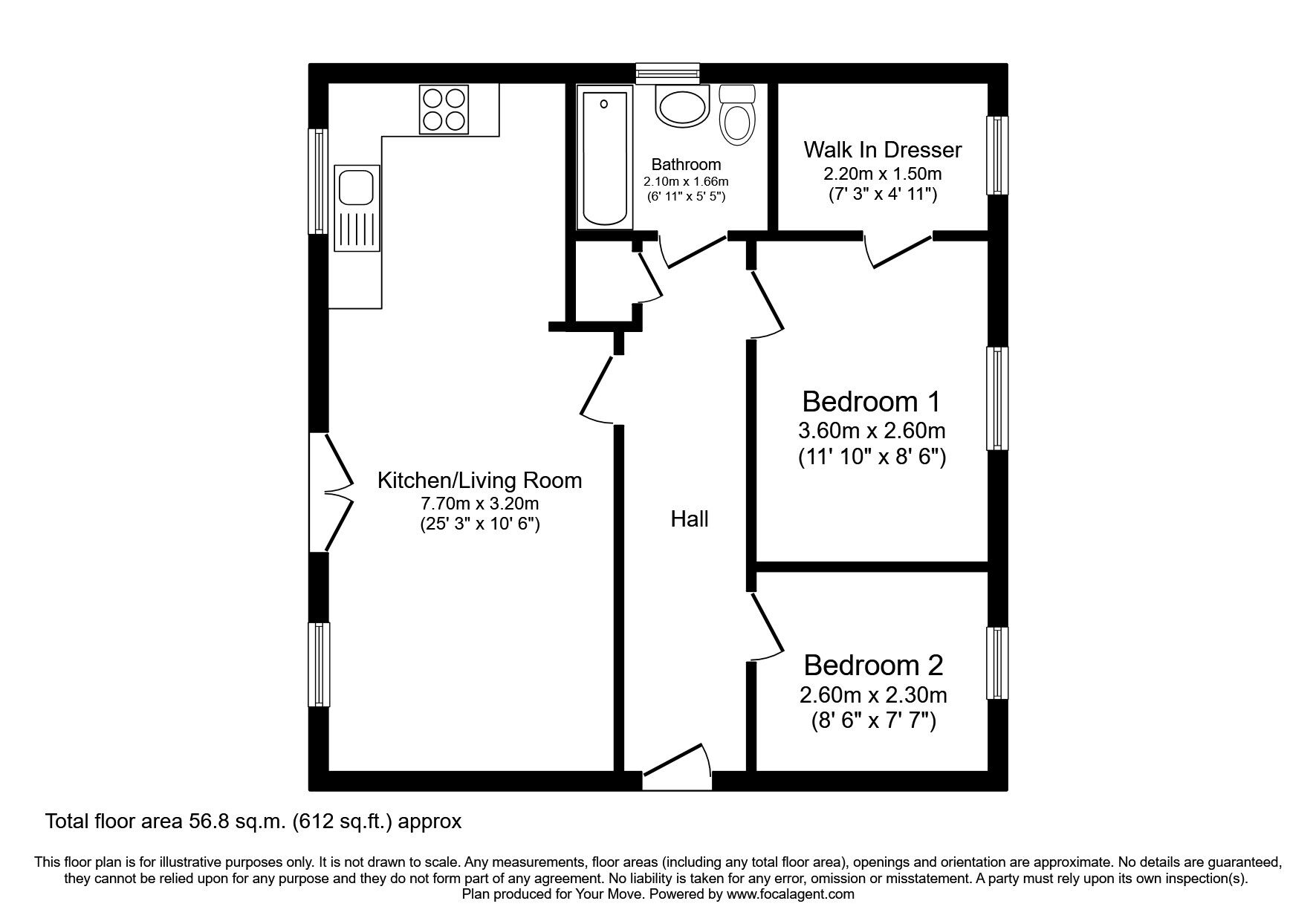 Floorplan of 2 bedroom Flat for sale, Acklington Court, Ashington, Northumberland, NE63